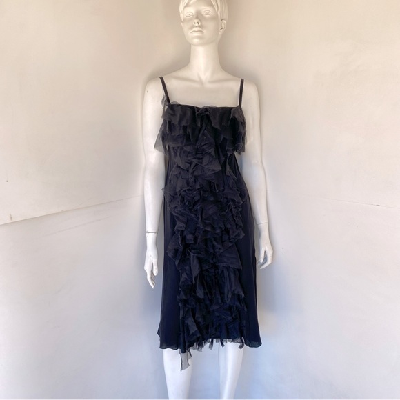 Nina Ricci for Barney's Black Silk Ruffle Dress - M - Picture 2 of 10